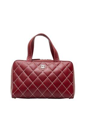 Chanel CC Wild Stitch Vintage Quilted Bowler Hand Bag Lambskin